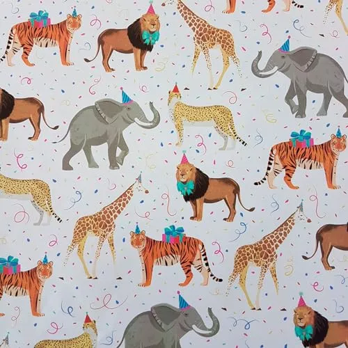 STAR Geschenkpapier 70cm x 2m Rolle Kinder Jungs Wildtiere in weiß von Star