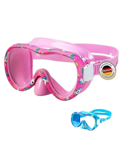 AQUAZON Kids wasserdichte Junior Kinder Schnorchelbrille, Taucherbrille, Schwimmbrille, Tauchmaske, von 3-7 Jahren, sehr robust, hoher Komfort , Farbe:pink White Unicorn