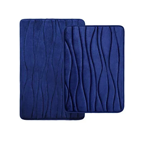 Homaxy Badteppich aus Memory-Schaum, 2-teiliges Set, rutschfeste und saugfähige Badematte, maschinenwaschbar (40 x 60 cm + 50 x 76 cm, Marineblau)