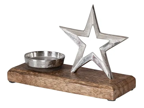 Levandeo® Weihnachtsfigur, Metallstern Kerzenhalter 23x15cm Metall Mango Silber Stern Braun