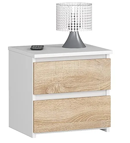 AKORD Kommode Set mit 2 Schubladen - Vielseitiger Mehrzweckschrank für Home Office - Nachttisch in elegantem Design mit 2 grifffreien Schubladen und stabiler, pflegeleichter Oberfläche. Ideal für kleine Räume und als praktische Ablagefläche.