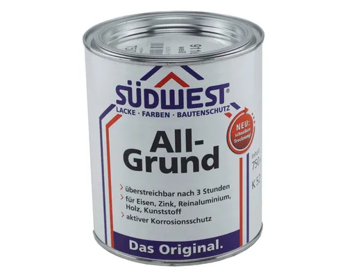 Südwest Grundierung All-Grund 0,75 Liter Weiß - Universelle Grundierung für Innen- und Außenanstriche, schnell trocknend und leicht zu verarbeiten. Bietet aktiven Korrosionsschutz und hohe Haftfestigkeit.