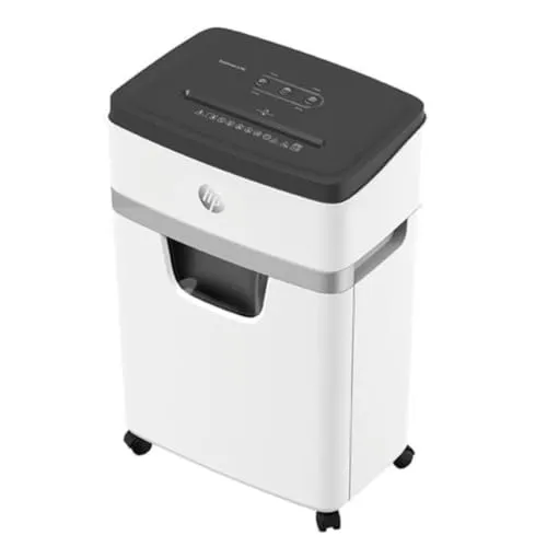 HP Aktenvernichter OneShred 12MC, 2806 - Mikroschnitt für höchste Sicherheit - Aktenvernichter der Sicherheitsstufe P5 mit Mikroschnitt 2 x 15mm, 12 Blatt Kapazität und 25L Abfallbehälter. Ideal für Großraumbüros, mit Rollen für einfache Mobilität.