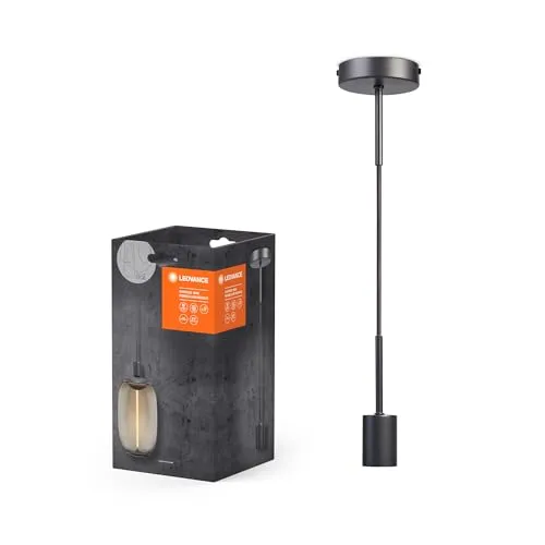 LEDVANCE Vintage Pendelleuchte, Lampe separat erhältlich, dunkelgrau, Edelstahl, ideal für Wohnräume, modernes Design, Vintage-Appeal, 2m Textilkabel, 100 mm Durchmesser