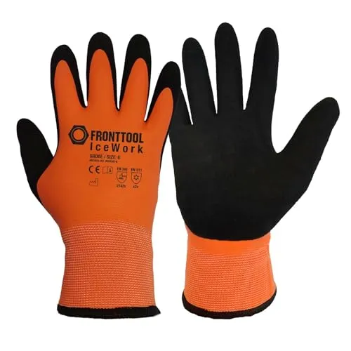 FRONTTOOL Kälteschutzhandschuhe IceWork, wasserabweisende Winterhandschuhe, flexibel, weich, reißfest, Signalfarbe, Größe:8