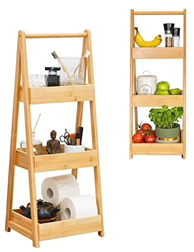 DuneDesign 100% Bambus Badregal mit 3 Körben - Nachhaltige Lösung für Ihr Badezimmer - Badezimmerablage aus 100% Bambus, ideal für Shampoo, Kosmetik und mehr. Perfekt für kleine Räume und feuchtigkeitsresistent, sorgt für Ordnung und Stil.