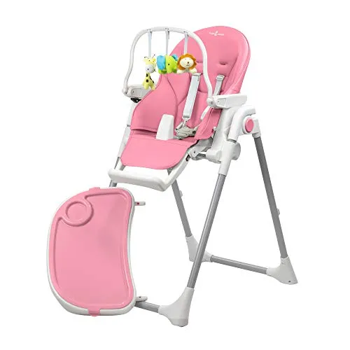 Engel & Storch Baby Hochstuhl TANELI Kinderhochstuhl Babystuhl mitwachsender Hochstuhl Verstellbar und Klappbar, Abnehmbares BPA-freies Tablett und inklusive Spielebogen - in der Farbe Pink