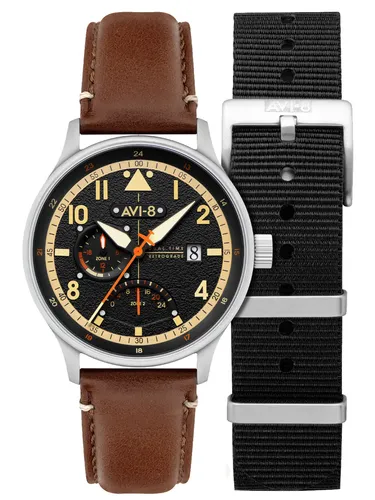 AVI-8 AV-4101-0B Herrenuhr Hawker Hurricane McKellar - Sportliche Herrenuhr mit Dual Time-Funktion, 5 ATM wasserdicht und elegantem Kalbslederarmband – perfekt für stilbewusste Männer.