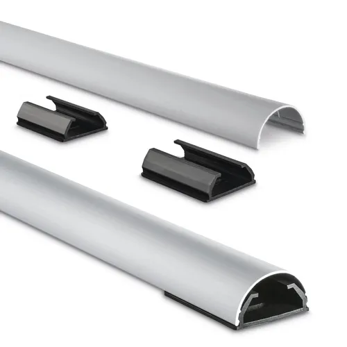 Alu-Kabelkanal halbrund 110 x 3,3 x 1,8 cm Silber - Eleganter Alu-Kabelkanal für eine ordentliche Kabelorganisation. Ideal für saubere und sichere Verlegung von Kabeln in Wohnräumen oder Büros.
