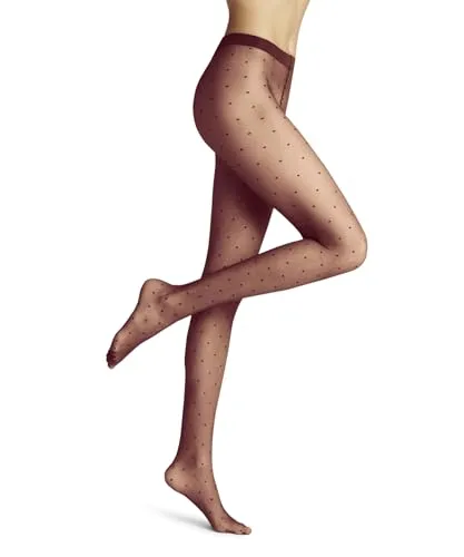 FALKE Damen Strumpfhose Dot 15 DEN W Ti transparent gemustert, Rot Ruby 8830, M - Hochwertige, gepunktete Strumpfhose mit weichem Bund und durchsichtiger Optik; ideal für festliche Anlässe und den Alltag; passt perfekt zu Ballerinas und Pumps.