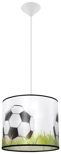 Moderne Hängelampe E27 mit Fußballmotiv für Kinderzimmer - Stilvolle Pendelleuchte mit einem dekorativen Fußballmotiv, ideal für junge Fußballfans. Sie bietet sanftes Licht und passt sowohl in hohe als auch niedrige Decken. Individuelle Leuchtmittelwahl für flexibles Lichtdesign.