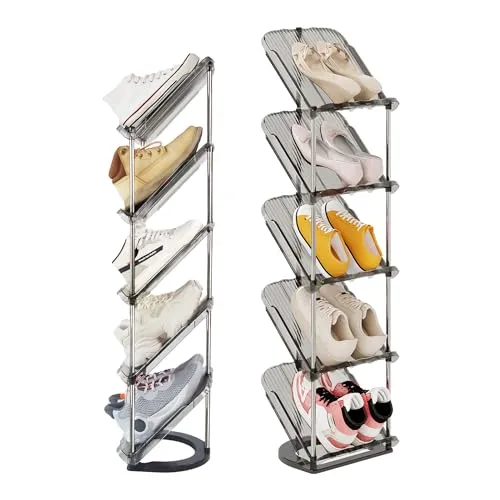 Patinao 2 Stück Schuhregal Schmal mit 5 Ebenen, Platzsparend Schräg Schuhablage, Schuhschrank Schuhaufbewahrung Shoe Rack Schuhbank Schuhe Schrank Schuh Regal Organizer Schuhständer Schuhorganizer