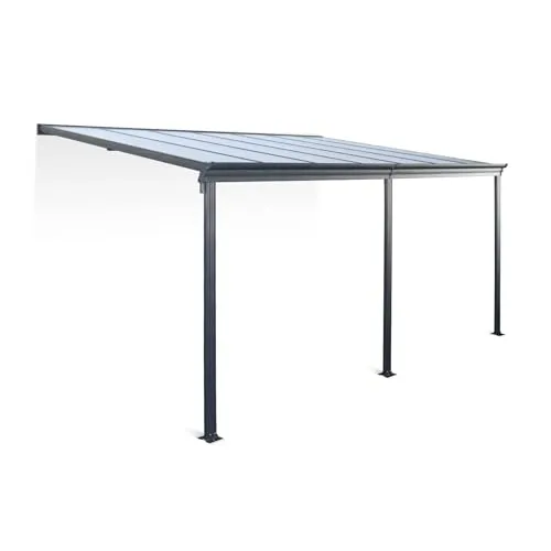 Alice's Garden Pergola Avenio 3 x 4 m - Pavillon aus Aluminium mit transparentem Polycarbonat-Dach und integrierter Regenrinne, ideal für einfache Wandbefestigung und schnellen Aufbau.