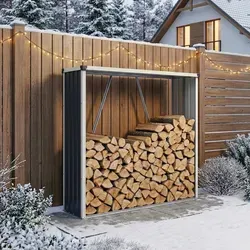 casa.pro Brennholzunterstand Kalmar aus Stahl - Aschesauger: Robuster Brennholzunterstand mit Wetterschutz, der Ihr Holz trocken hält und optimal belüftet, ideal für Kamin und Ofen.