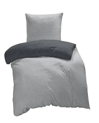 one-home Winter Biber Bettwäsche Meliert Melange Baumwolle Kuschelig Warm Weich Flanell, Größe:3 teilig 200x200 cm, Farbe:grau/anthrazit