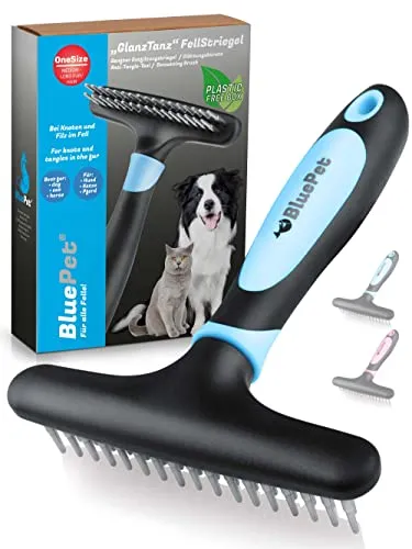 BluePet Fellentwirrer Entfilzer für Langhaar Hunde & Katzen I Hochwertiger Hundestriegel mit zwei Reihen Pins I Löst Knoten, Verfilzungen & Unterwolle I Unterwollrechen Glättet & Entwirrt langes Fell