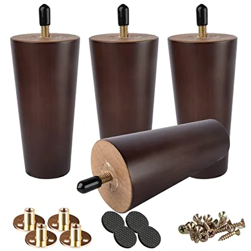 Btowin 15cm Holz Moebelfuesse, 4 Stueck Walnuss Massivholz Tischbeine Moebelbei