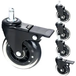 HMF Stuhlrollen 6810, feststellbar, aus Gummi, 5 Stück, Hartbodenrollen, gebremst, Ø 7,5cm, StiftØ 11mm