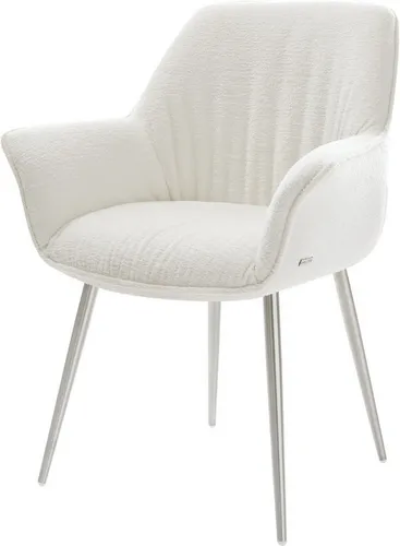 DELIFE Polsterstuhl Keila-Flex, mit Armlehnen 4-Fuß konisch Edelstahl Bouclé Soft Beige
