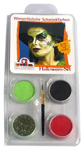 Eulenspiegel 204337 - Motiv-Set Halloween, 3 Farben, 1 Glitzer, 1 Pinsel, 1 Anleitung, für ca. 30 Masken, Karneval, Motto-Party