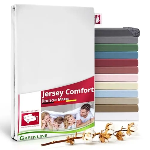 Greenline Spannbettlaken Premium Jersey aus 100% Baumwolle Greenline Weiß 140-160x200 cm bis zu 30 cm auch für Boxspringbetten, Spannbetttuch