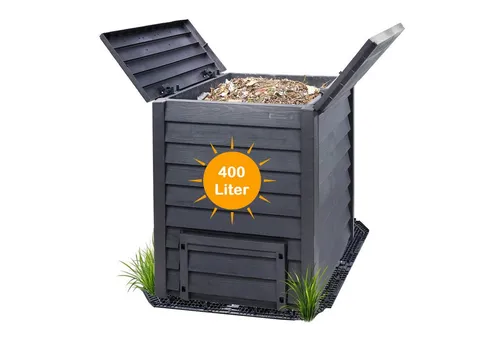 Yoursol Komposter Thermo Wood Komposter 400L inkl Bodengitter, Komposter Garten aus Kuns, 400 l, Integriertes Belüftungssystem 2 große Flügelklappen
