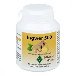Ingwer 500 Kapseln - Nahrungsergänzungsmittel mit 2000 mg Ingwerpulver pro 4 Kapseln, ideal zur Unterstützung der Verdauung und als natürliche Reisevorbereitung.