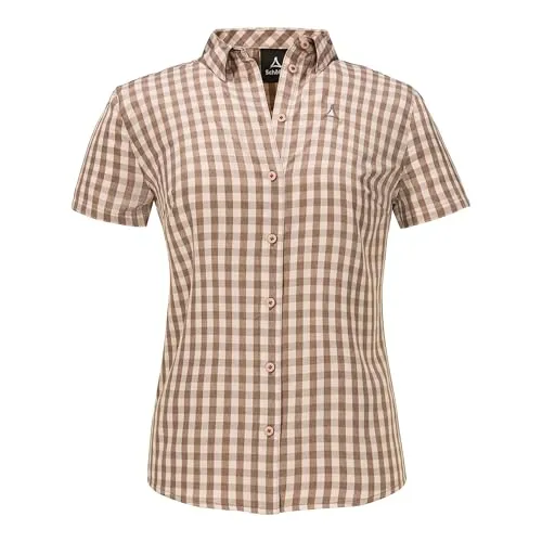 Schöffel Damen Style Dalfoss Circ Bluse XXL, beige - Nachhaltige Bluse aus recyceltem Material, schnelltrocknend und mit UV-Schutz – perfekt für warme Wandertage.