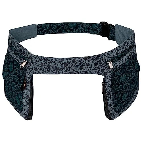 Doppel Bauchtasche Sidebag Gürteltasche Festivaltasche Hippie Goa Hüfttasche Hipbag Gassitasche, Farbe:Petrol/Grau
