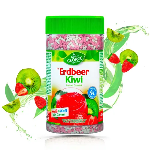 KING GEORGE Instant Tee Erdbeer Kiwi 12 x 400g Getränkepulver, Erfrischungsgeträ