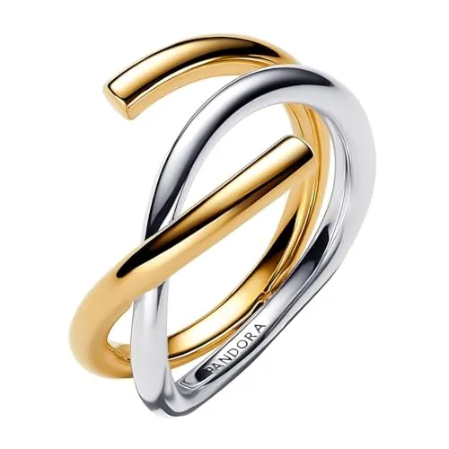 Pandora Bicolor Doppelring aus Sterling-Silber mit 14 Karat Vergoldung - Eleganter Damenring aus der Essence Kollektion, mit organisch geformtem Design, das Mut und Individualität symbolisiert. Handgefertigt für höchste Qualität.