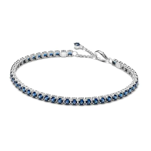 PANDORA Timeless Funkelndes Blaues Tennisarmband - Armband für Damen aus Sterling Silber mit 34 funkelnden königsblauen Kristallen, perfekt für Lagenlooks und als funkelndes Statement das ganze Jahr über.