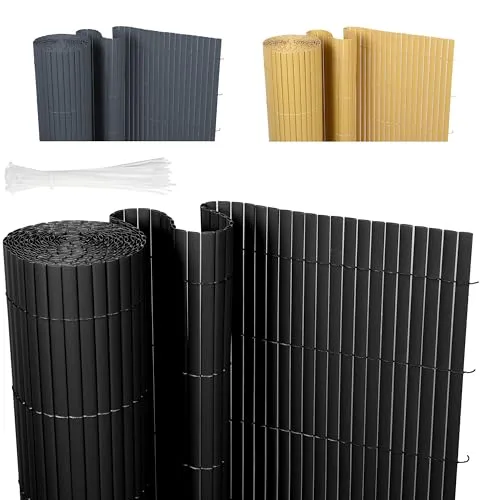 Ribelli PVC Sichtschutzmatte 80 x 300 cm, Schwarz - Vielseitige Sichtschutzmatte aus strapazierfähigem PVC für Garten, Balkon und Terrasse. Wetterfest und UV-beständig, ideal für eine stilvolle Gestaltung und einfache Montage mit Kabelbindern.