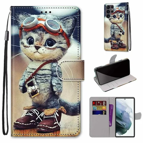 Für Samsung Galaxy S22 Ultra 5G Kunst-Leder Handy Tasche Motiv 3 Hülle Etui Case