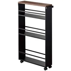 Yamazaki 3628 TOWER Schmaler Rollwagen mit Griff, schwarz - Servierwagen im minimalistischen Design, perfekt für enge Nischen und mit drei Ebenen für optimalen Stauraum. Leicht zu bewegen dank integriertem Griff und Rollen.