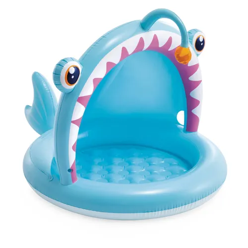 Intex Planschbecken ANGLER FISH BABY POOL 127x102x86 cm - Farbenfrohes Planschbecken für Kinder im Alter von 1 bis 3 Jahren. Mit integriertem Sonnenschutz und weichem Boden für sicheren Badespaß. Ideal für heiße Sommertage!