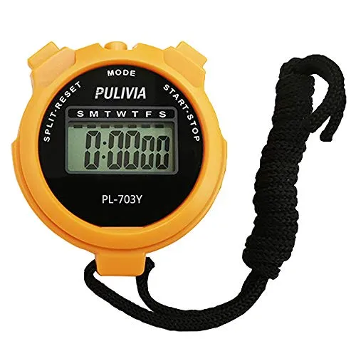PULIVIA Digitaler Sport-Stoppuhr Timer mit Runden Split Uhr, Kalenderalarm, großem Display für Kinder und Trainer, Laufen, Sporttraining, Gelb