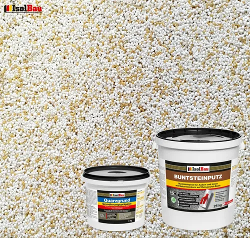 Buntsteinputz SET Mosaikputz BP 60 (weiss, sand/gelb) 25 kg + Quarzgrund 4 kg