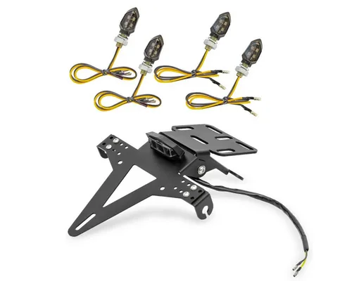 Zaddox KX4 Set: Kennzeichenhalter & 4x E-Prüfzeichen LED Blinker - Praktisches Set für Motorräder: Robuster Kennzeichenhalter mit 4 kompakten LED Blinkern, ideal für den sicheren und stilvollen Einsatz auf der Straße.