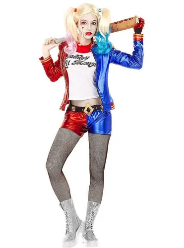 Funidelia Harley Quinn Kostüm – Suicide Squad Outfit in Blau - Ikonisches Harley Quinn Kostüm mit Jacke, Shorts und T-Shirt. Perfekt für Fasching und Mottopartys – bringe den Charakter zum Leben!