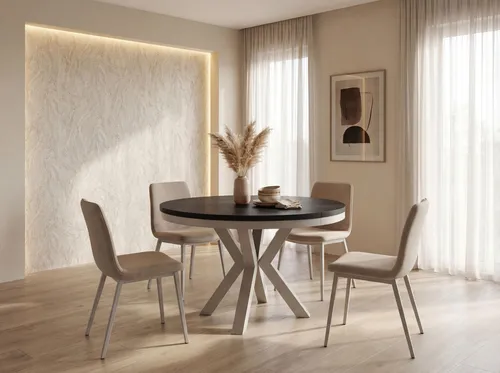 WFL Group Esstisch, Schwarz, Rund, 120 cm, Ausziehbar für bis zu 10 Personen - Moderner runder Esstisch aus Holzwerkstoff, ausziehbar auf bis zu 196 cm, ideal für Dinnerpartys. Hochwertige, kratzfeste Oberfläche und skandinavisches Design mit stabilen X-Gestell.
