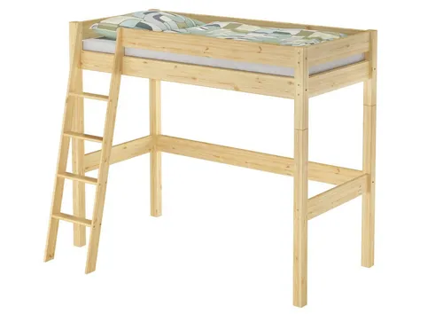 ERST-HOLZ Hochbett Hochbett 90 x 200 cm Kinderbett Stockbett Hochbett Kiefer Massiv Kieferfarblos lackiert