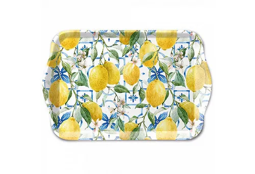 Ambiente Luxury Paper Products Dekotablett, Tablett Melamin 21x13cm mit Zitronen Motiv Gelb / Weiß