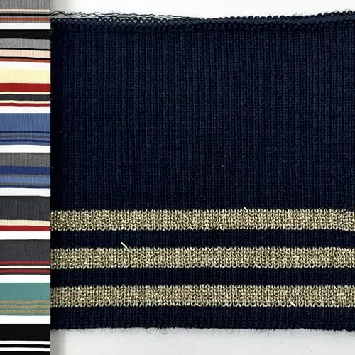 MAGAM-Stoffe Judith Cuff Bündchenstoff Grobstrick gestreift Meterware (12. Dunkelblau gold)