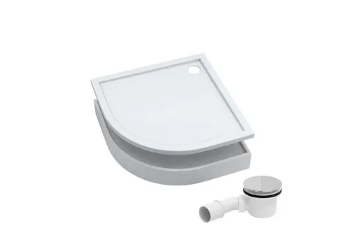 Aquabad® Duschwanne BASIC Smooth White 80x80 cm - Viertelkreis Duschwanne aus Acryl, inklusive Styroporträger und Ablaufgarnitur für eine einfache Installation und maximale Stabilität.