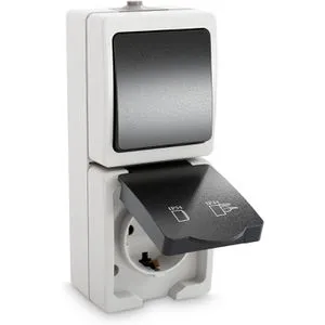 Greate Steckdose Feuchtraum, IP44, Aufputz, 1-fach, grau, Feuchtraum, mit Schalter