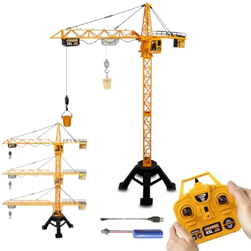 Turmdrehkran Crane XXL 128 2,4GHz - Ferngesteuertes Spielzeug für kleine Baumeister - RC-Modelle mit beeindruckender Höhe von 1,28 m, realistischen Geräuschen und 800 g Hubkraft für unendlichen Spielspaß und Abenteuer auf der Baustelle.
