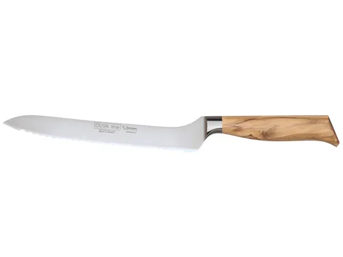 Burgvogel OLIVA Line Brotmesser - 20 cm geschmiedete Klinge - Küchenmesser mit 20 cm gezähnter Klinge, ideal für Brot und Backwaren. Handgefertigt in Deutschland, rostbeständig und mit ergonomischem Holzgriff für optimalen Komfort.