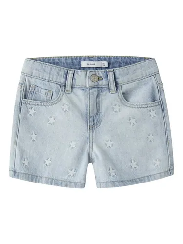 NAME IT Girl Jeansshorts Regular Fit - Stylische Jeansshorts für Mädchen mit angenähtem Kordelzug, ideal für den Sommer. Hergestellt aus 50% Bio-Baumwolle, bieten sie Komfort und eine tolle Passform.