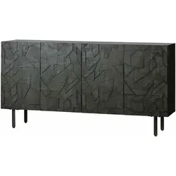 Sideboard Counter aus Mangoholz und Metall, modern, schwarz, 160x40x83 cm - Modernes Sideboard für stilvolle Akzente. Mit seinem Push-to-Open-System und der robusten Kombination aus Mangoholz und Metall bietet es sowohl Funktionalität als auch ein einzigartiges Design für Dein Zuhause.